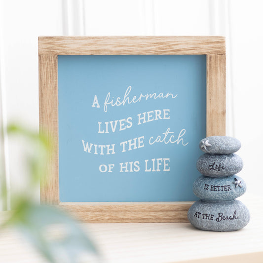 A Fisherman Lives Here Nautical Wooden Frame Sign