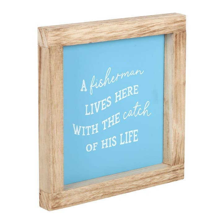 A Fisherman Lives Here Nautical Wooden Frame Sign