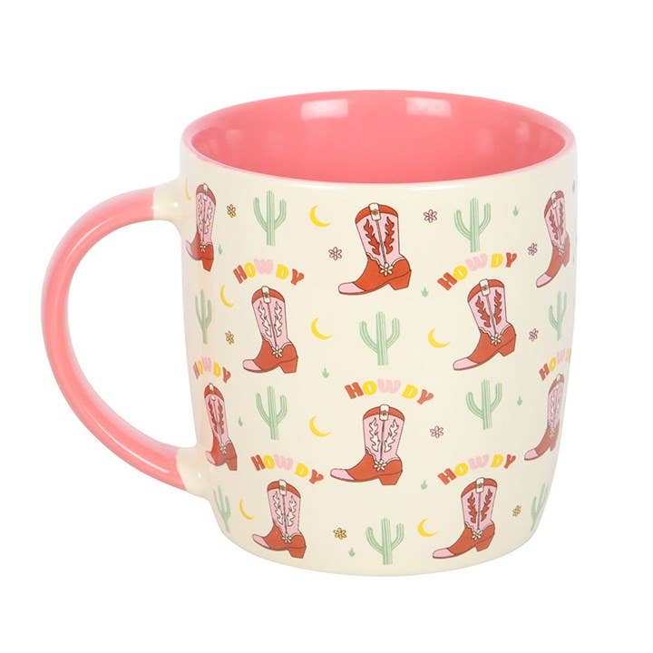 Howdy Pink Cowboy Boot Print Mug